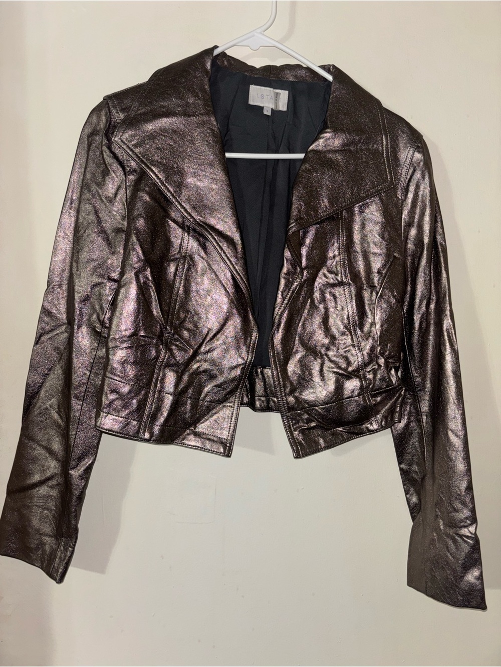 1. State Women's Metallic Bronze Cropped Leather Jacket